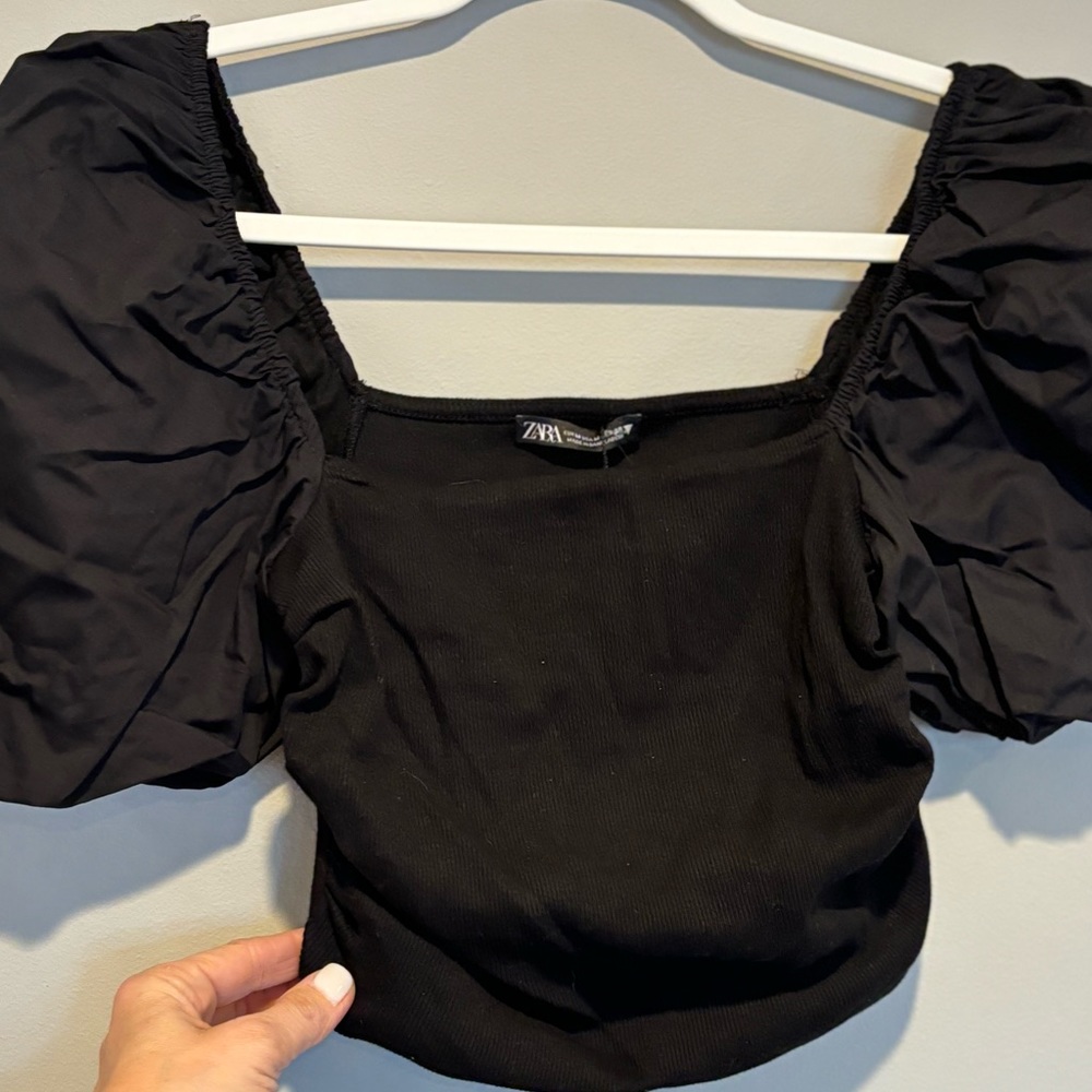 Women's Black Zara Puff Short Sleeve Top - Size Small NWT - Picture 6 of 11